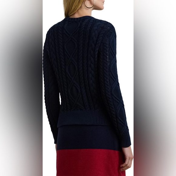 NWT Lauren Ralph Lauren Black Label Aran Stitch Cotton Crewneck Sweater Navy XL - Picture 14 of 16